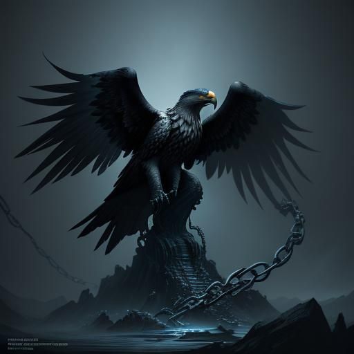 Chained Eagle in Void: Dark Fantasy Matte Painting
