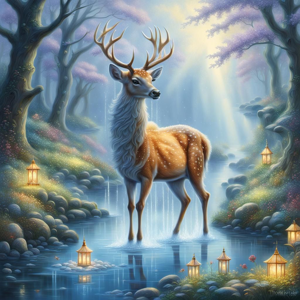 Der majestätische Hirsch im verzauberten Wald”