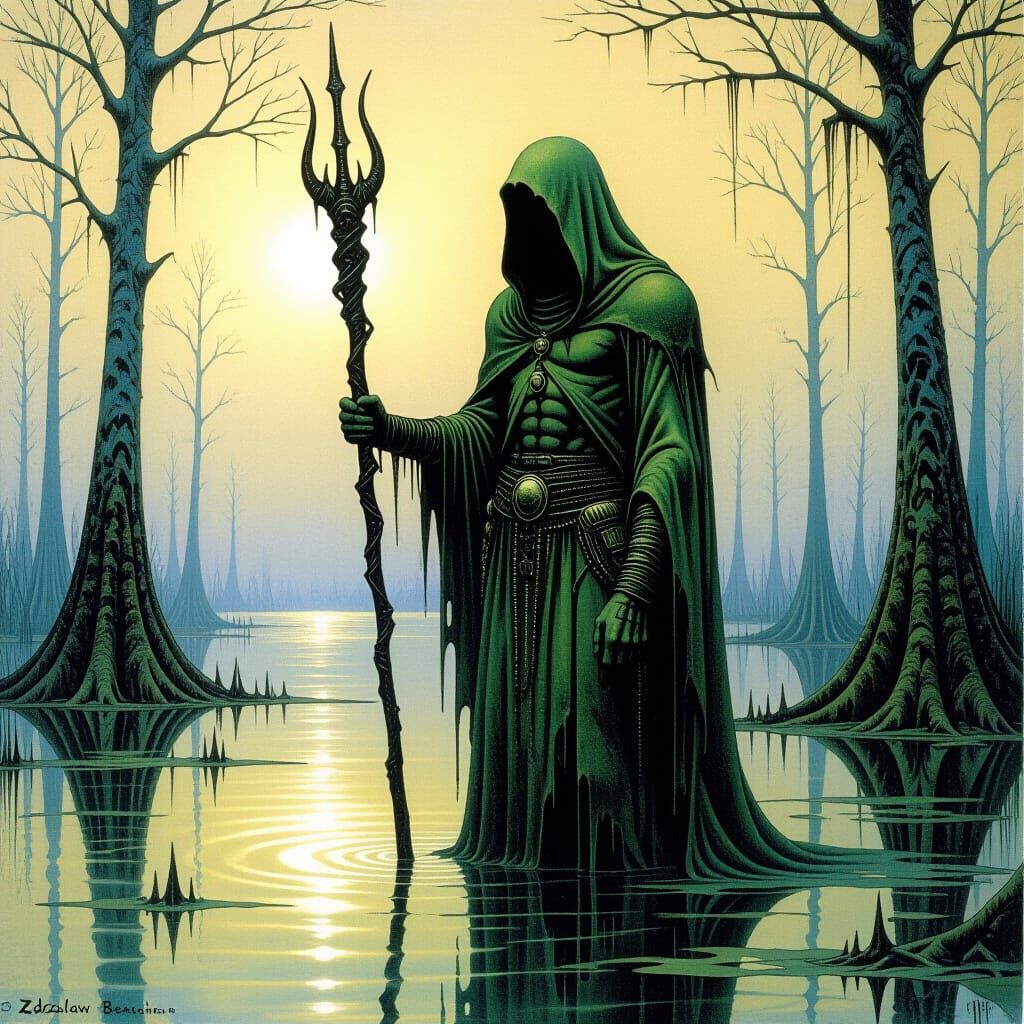 Surreal Swamp Druid in Gothic Horror Style