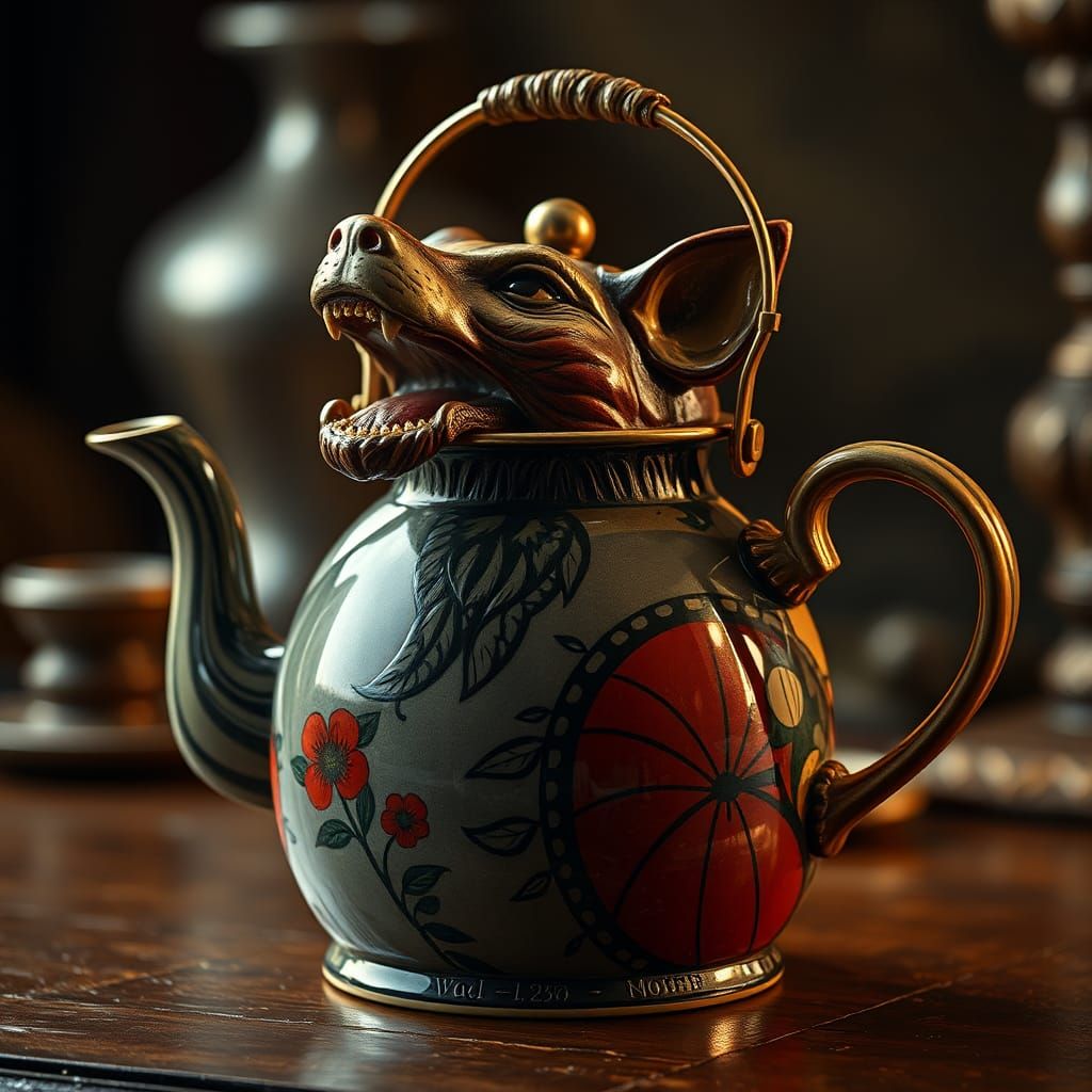 Hyperrealistic Ceramic Kettle Reimagined as Wild Animal