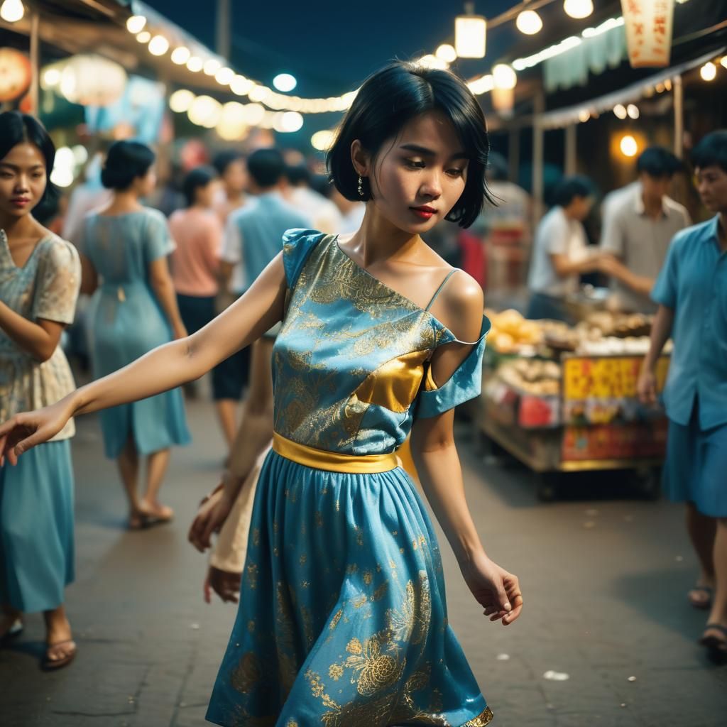 Thai Woman Dancing in Night Market: Film Still