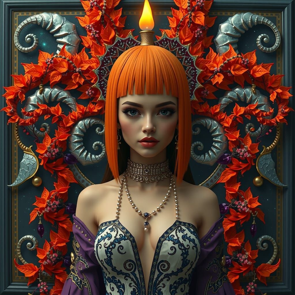 Woman in Starry Night Sky with Fractal Patterns