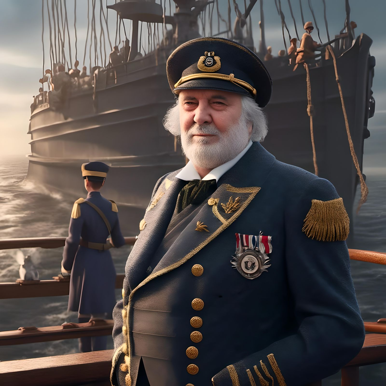 Royal Navy Captain on Warship, Detailed Matte Painting