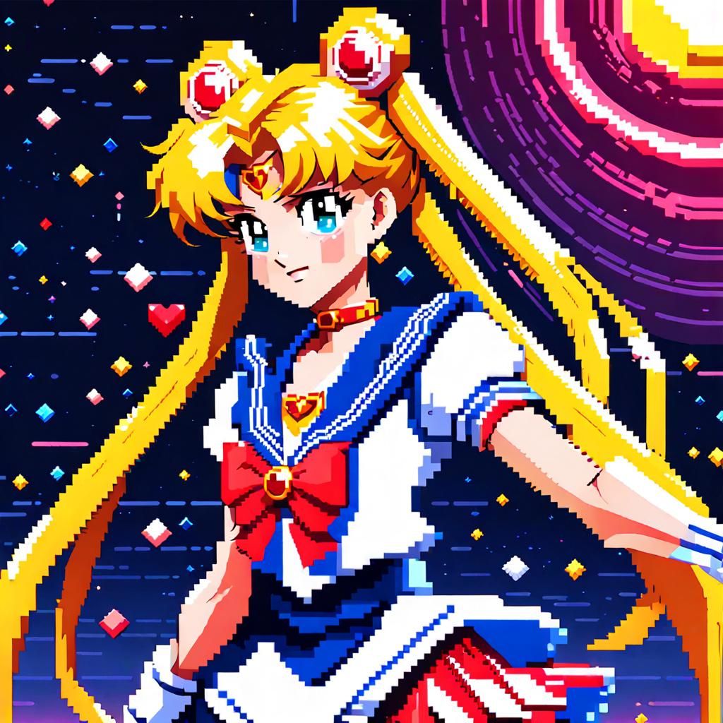 Sailor Moon Transforms: 8-bit Pixel Art Superheroine