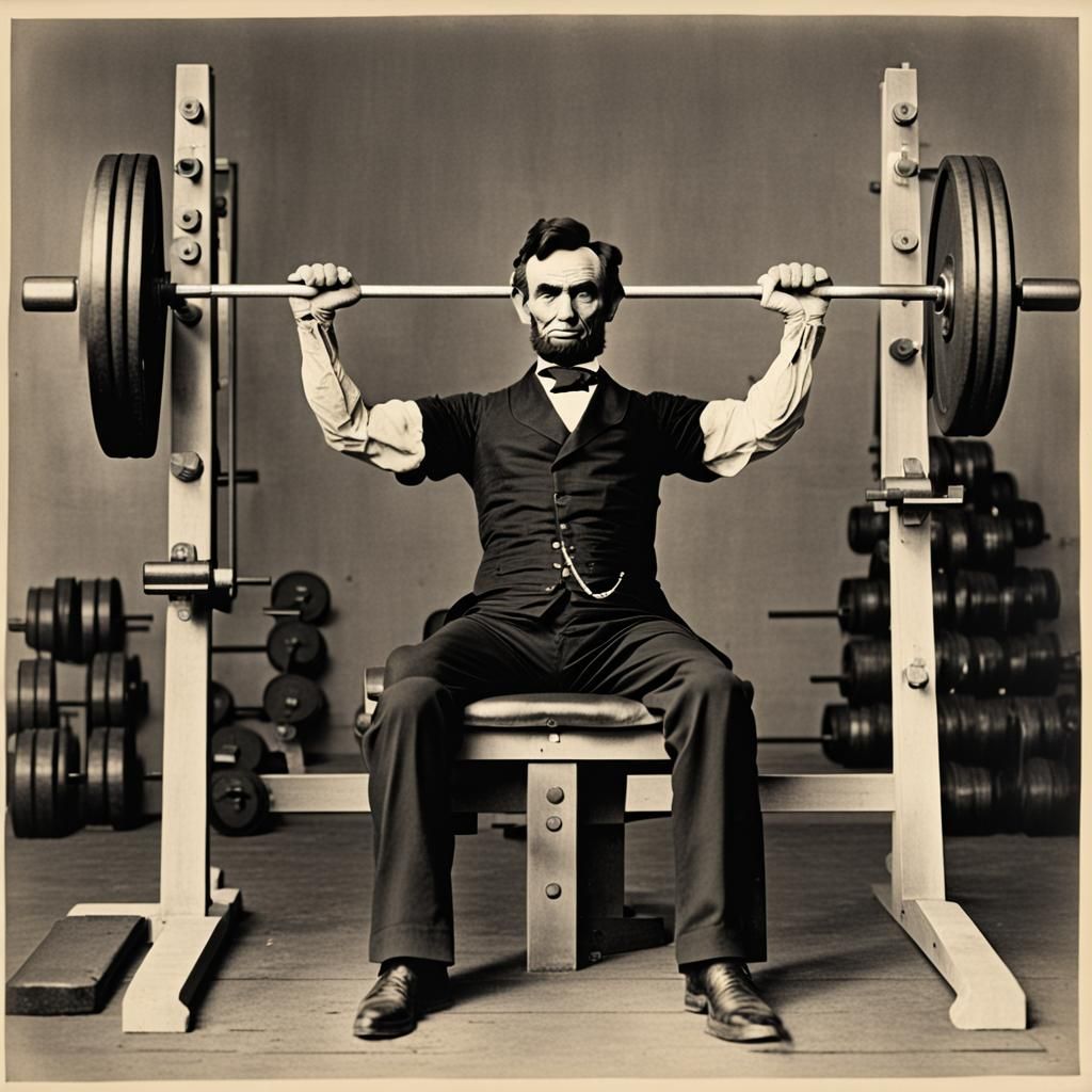 Abraham Lincoln Bench Pressing Weights at the Gym