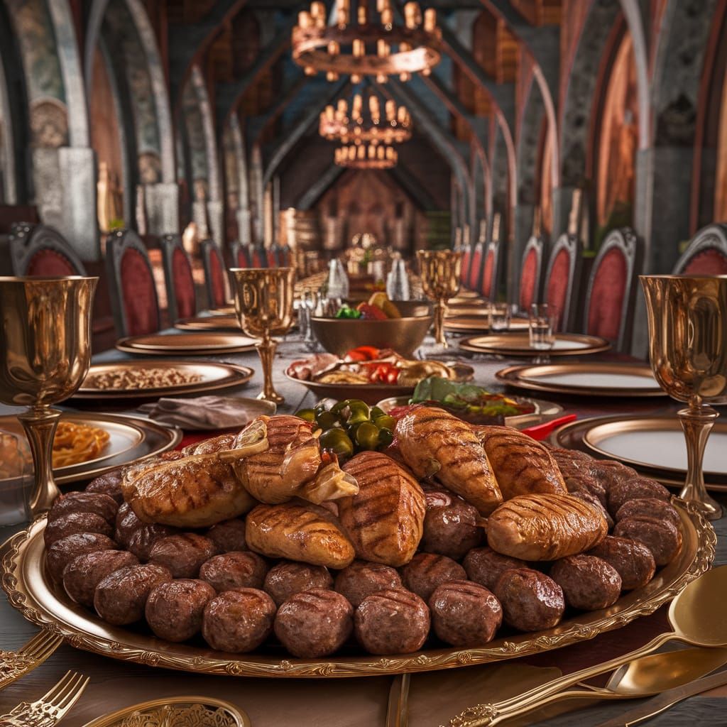 Medieval Feast with Grilled Meatballs and Chicken Sempol