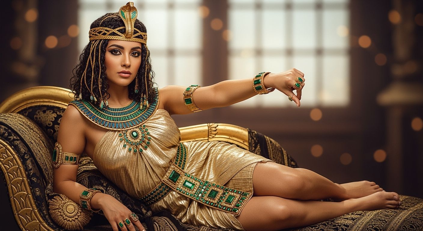 Egyptian Queen Lounging on Chaise Longue with Cobra Crown