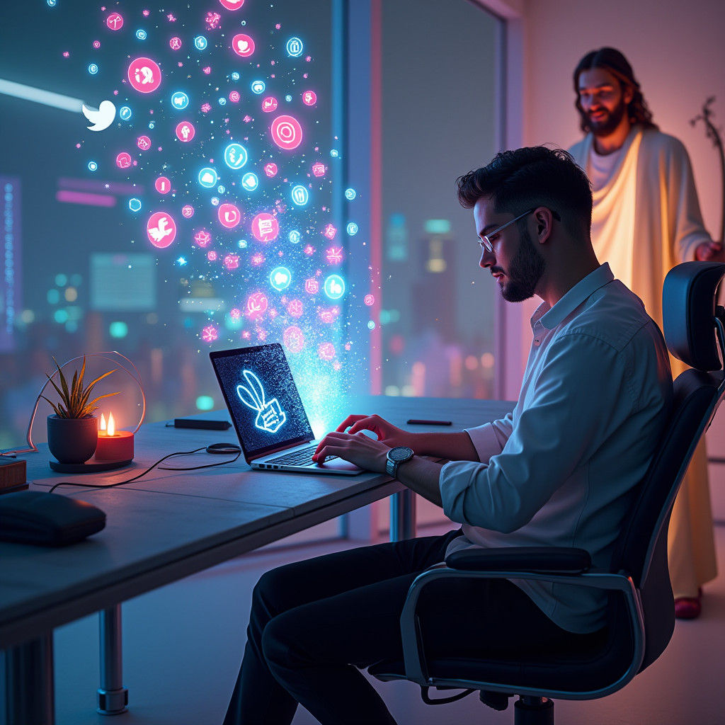 Digital Sower: Seeds of Social Media in Cyberpunk Style