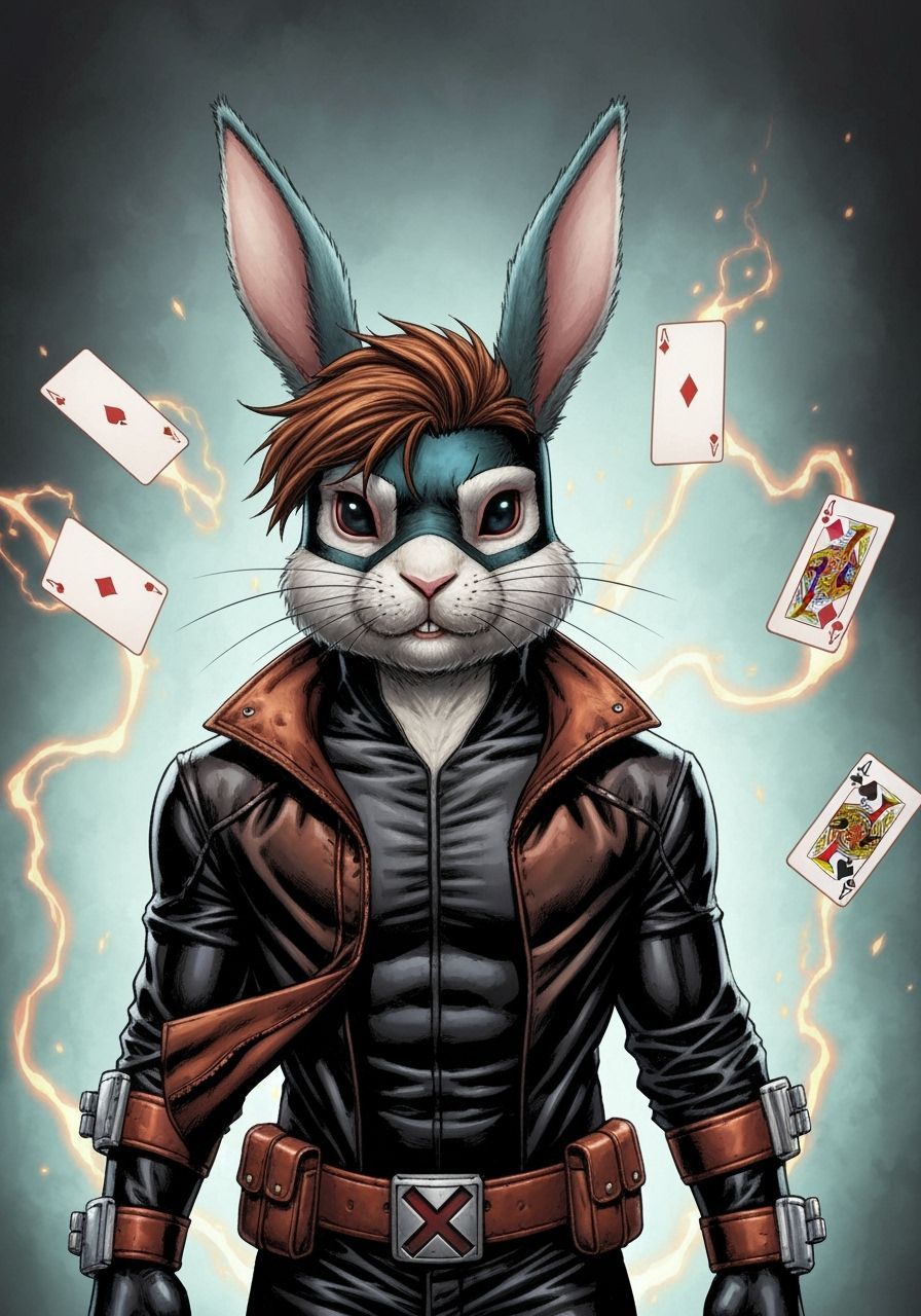 Gambit-Style Anthropomorphic Rabbit with Energy Cards