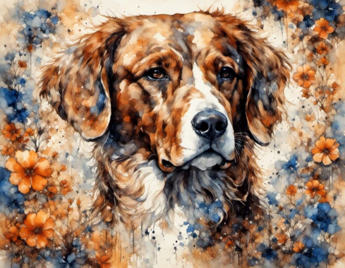 Brown Dachshund with Liquid Ink and Elven Art