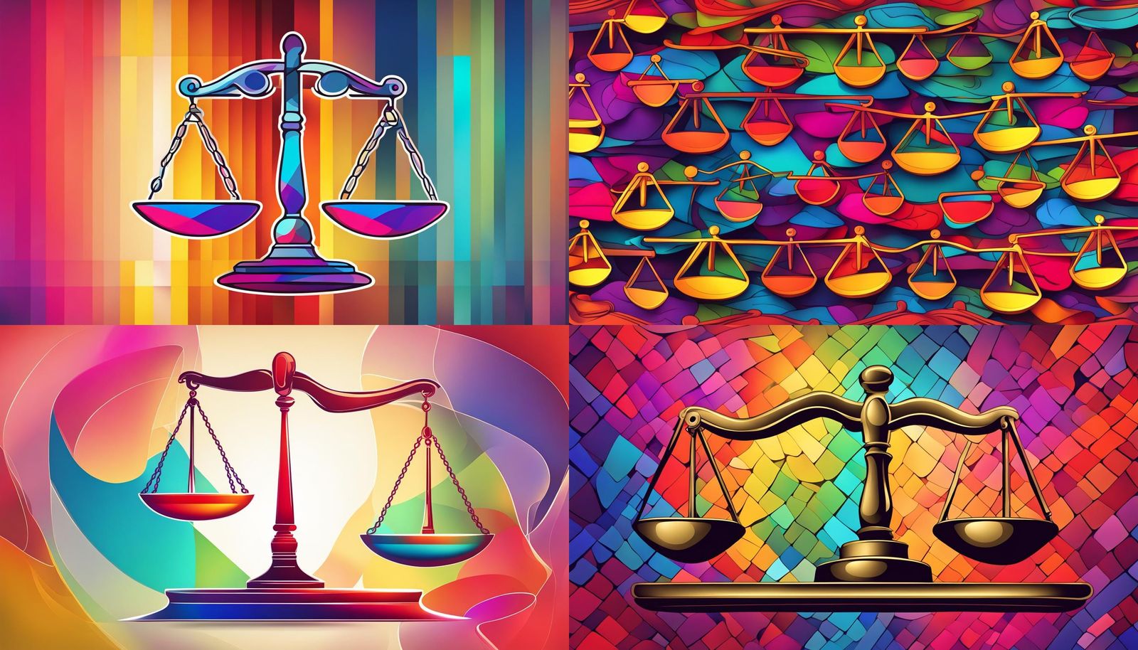 Stylized Scales of Justice in Vivid Colors
