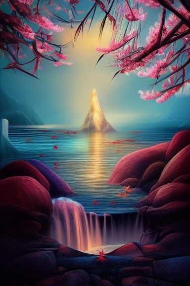 Astral Zen Garden with Cherry Blossoms