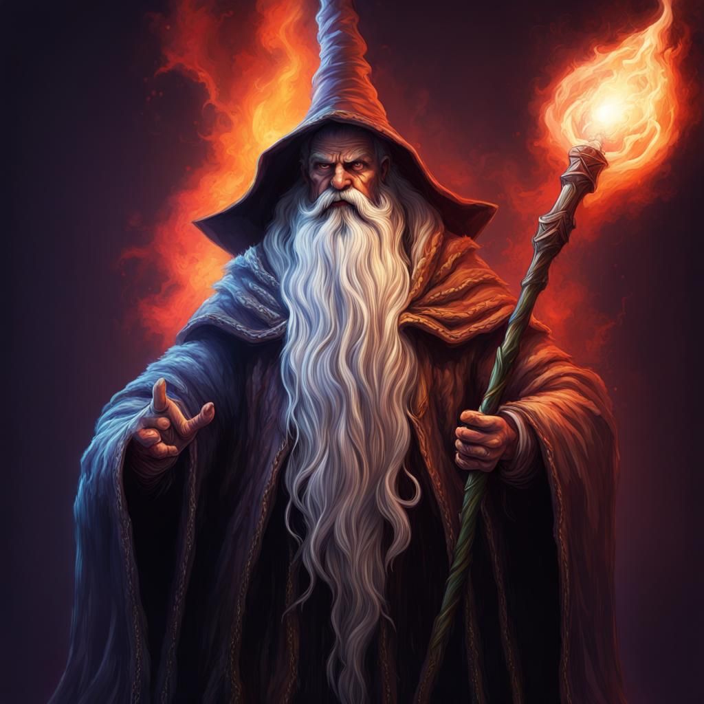 Menacing Wizard with Staff in Digital Art