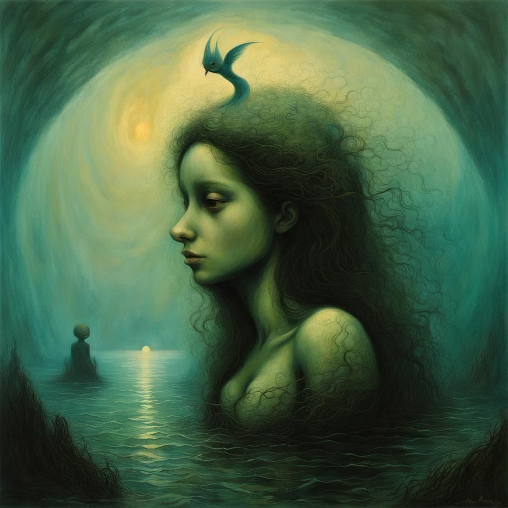 Surreal Little Mermaid in Beksinski Style
