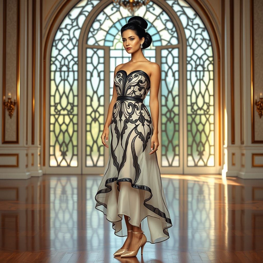 Art Deco Woman in Stained Glass Crystal Dress