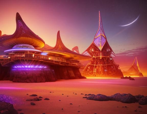 Futuristic Moonlit Resort with Solar Panels