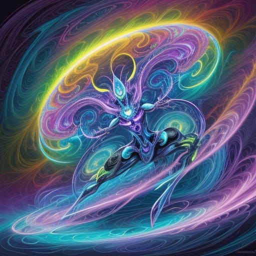Mewtwo in Psychedelic Abstract Energy