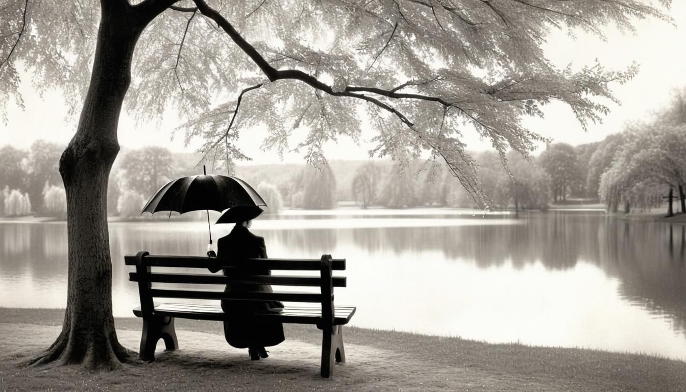 Woman with Umbrella in 1900s Charcoal Drawing