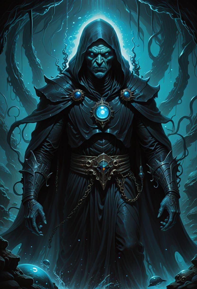 Dark Aquatic Entity in an Underwater Grotto