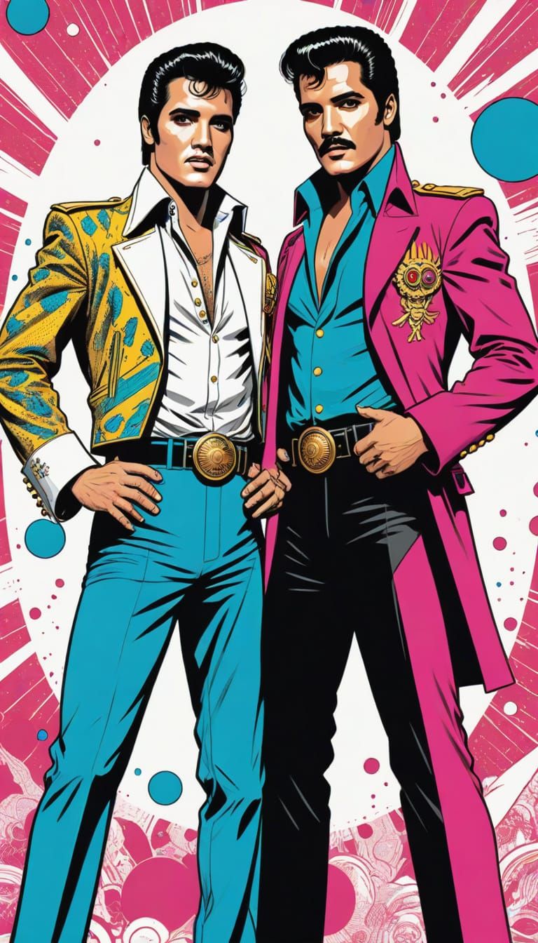 Elvis and Freddie Mercury Unite in a Vibrant, Retro Comic Bo...