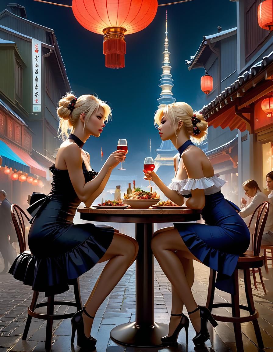 Two Ladies Dining in Sensual Concept Art