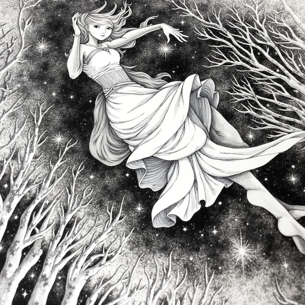 Dreamlike Goddess in Ethereal Moonlit Landscape