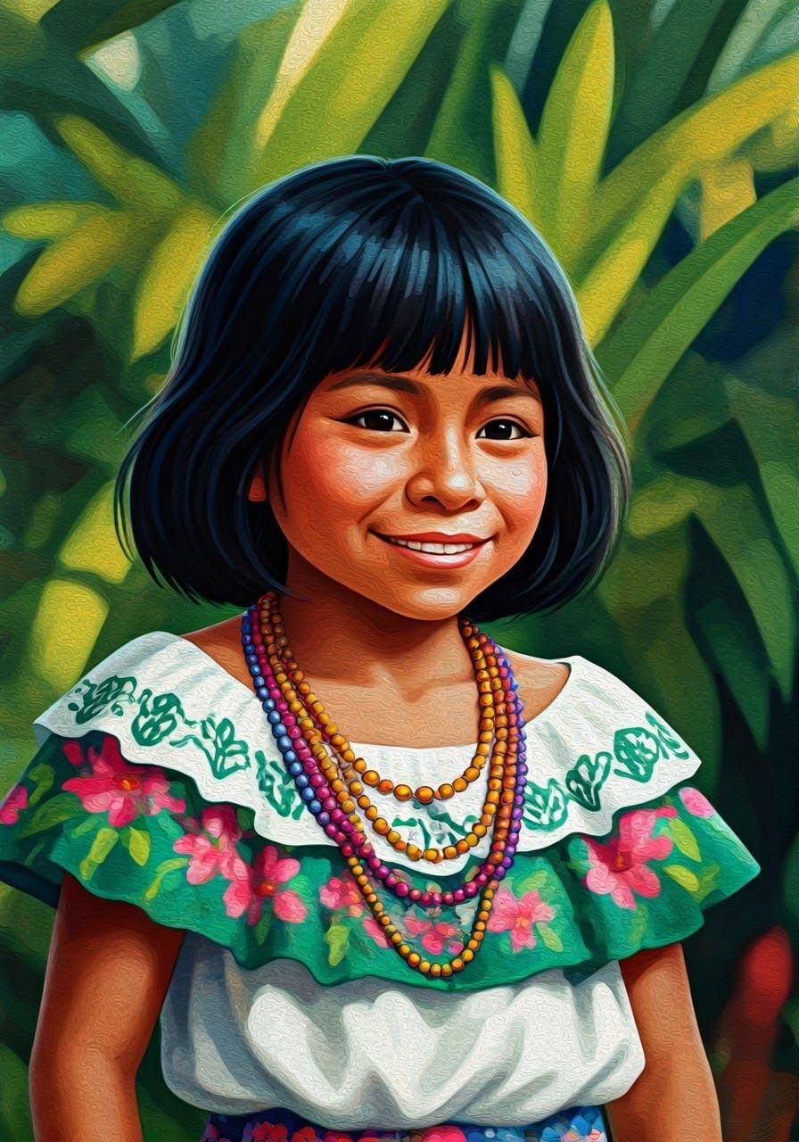 Colombian and Venezuelan Girls Exchange Smiles as Impasto Pa...