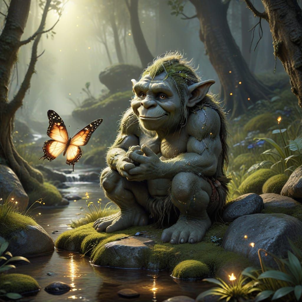 Cute Rock Troll with Butterfly in Disney Style