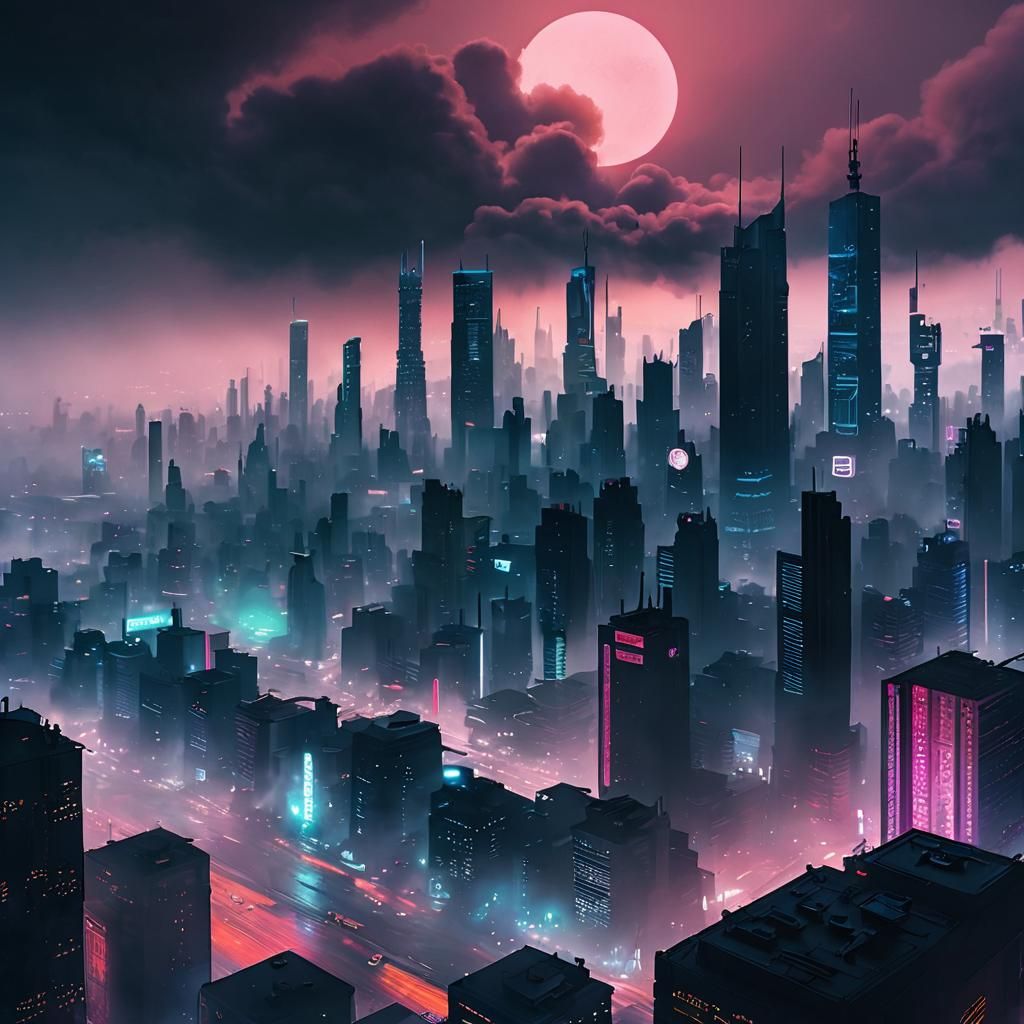 Cyberpunk Cityscape in Vaporwave Style