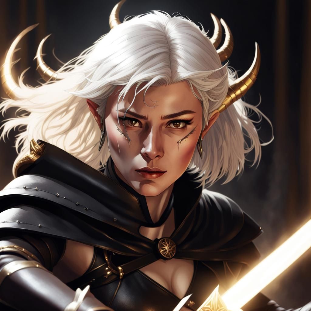 Tiefling Warrior in Action, Dark Fantasy Photorealism