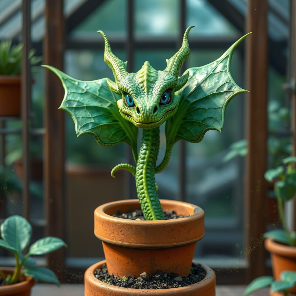 Magical Dragon Plant with Sapphire Eyes in Greenhouse