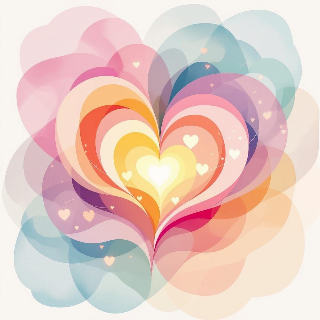 Abstract Love: Swirling Pastel Colors with Glowing Hearts