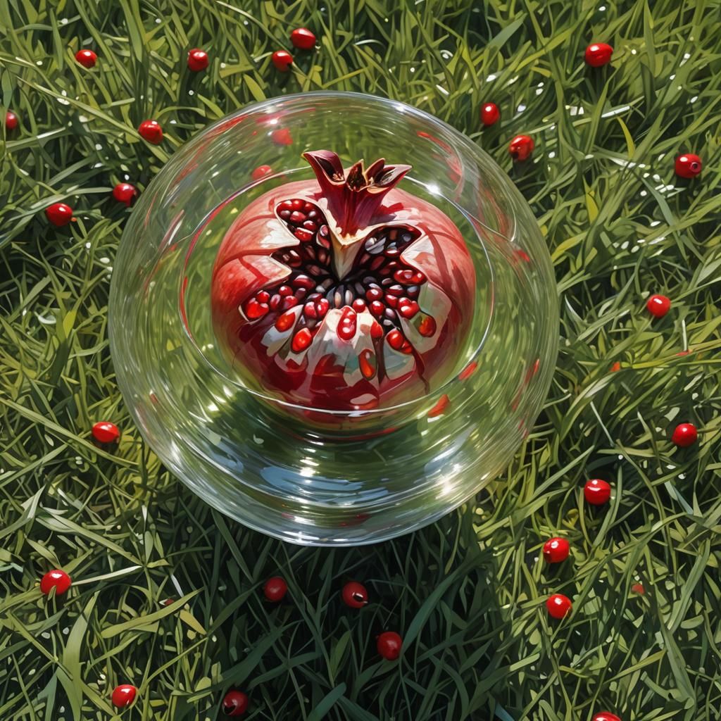 Glass Pomegranate on Meadow in Lyrical Abstraction