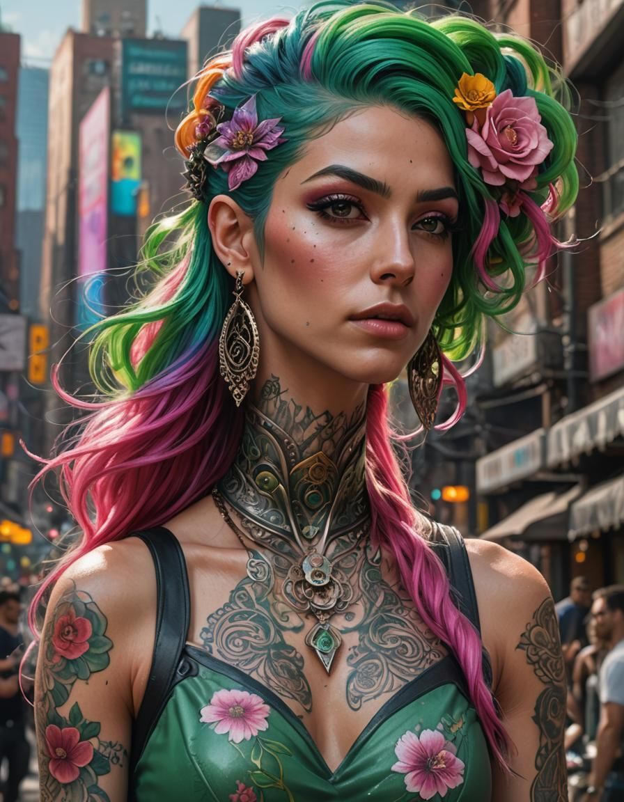 A beautiful iranian punk girl with rainbow hair