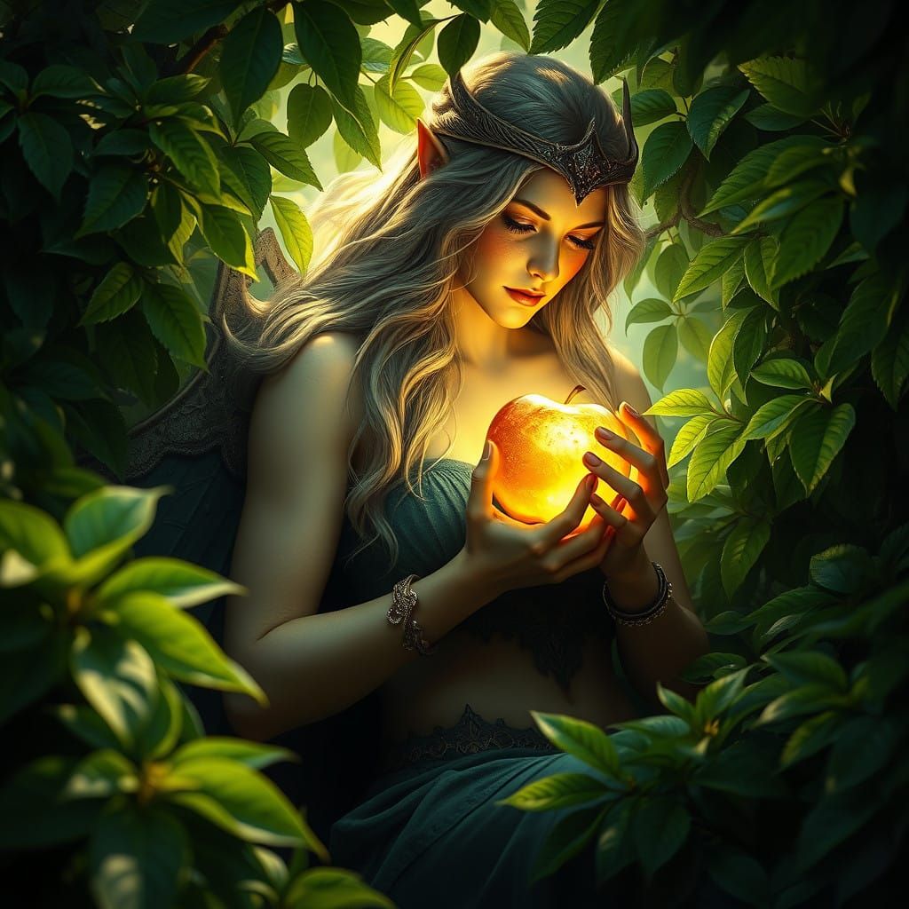 Baroque Goddess of Youth Surrounded by Golden Glowing Apple....