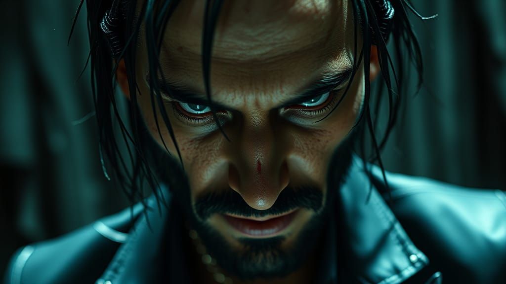 Crucified Neo in Dark Fantasy Style