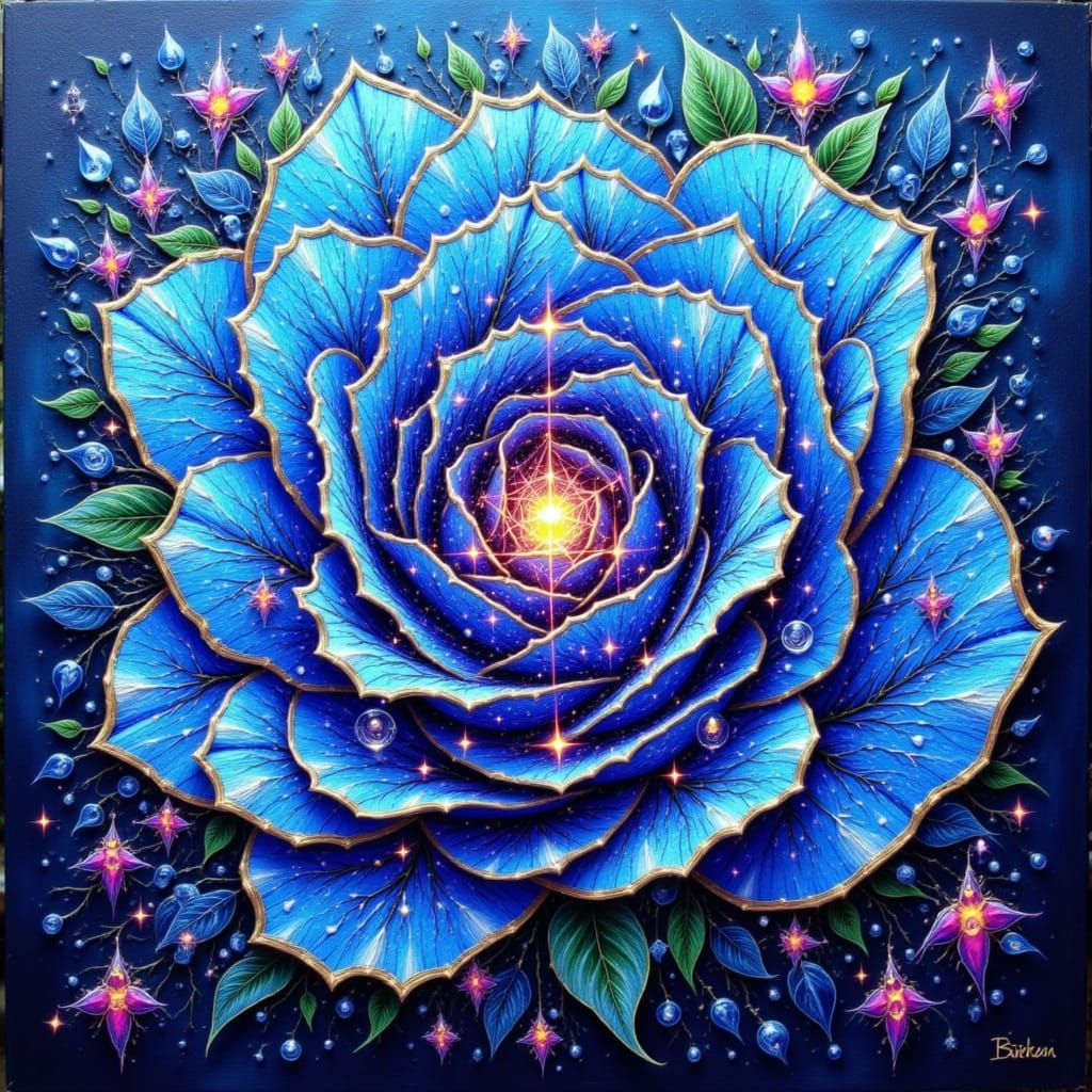 Blue Rose Sparkling Neo-Impressionist Oil Painting