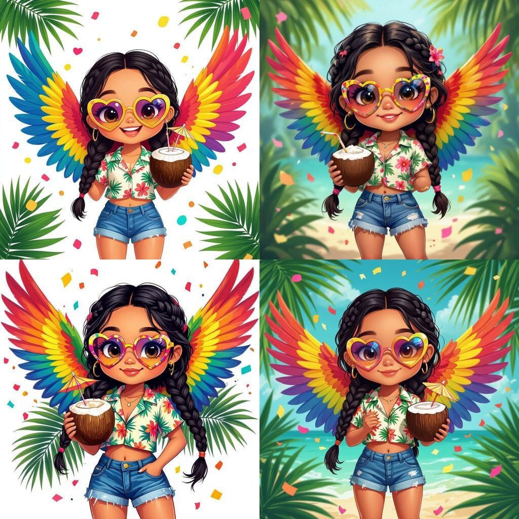 Filipina Chibi Girl with Parrot Wings in Tropical Sticker St...