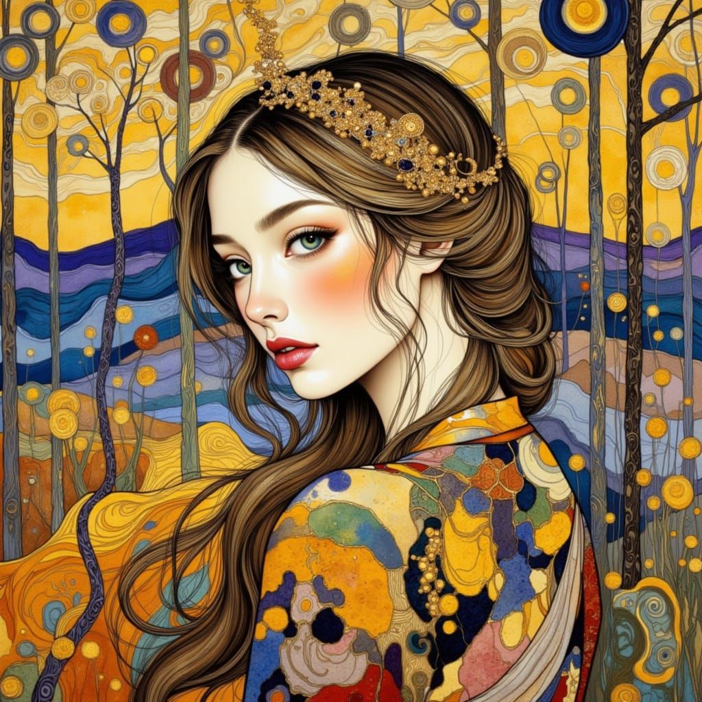 Cubist Portrait of a Beautiful Lady in Van Gogh Style