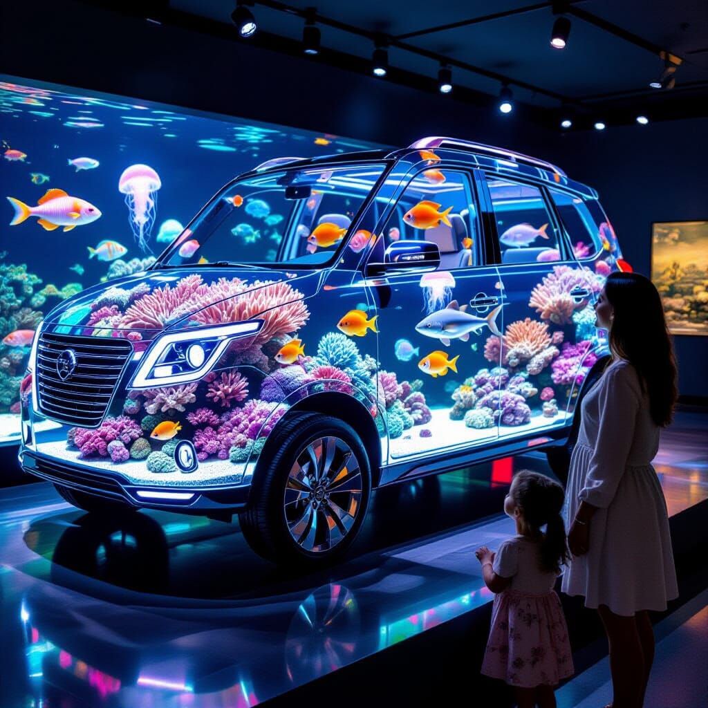 Car Aquarium with Exotic Fish and Coral