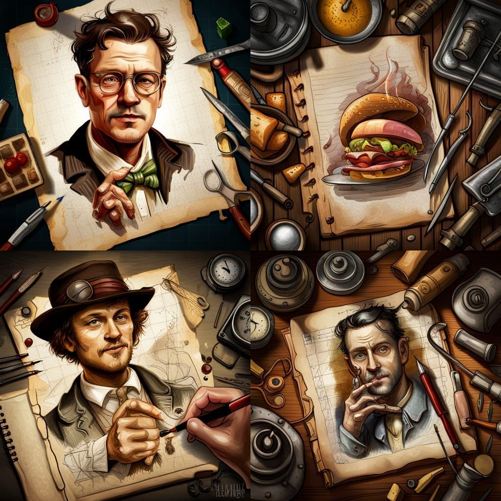 Steampunk BBQ Plans in Detailed Ink Drawing