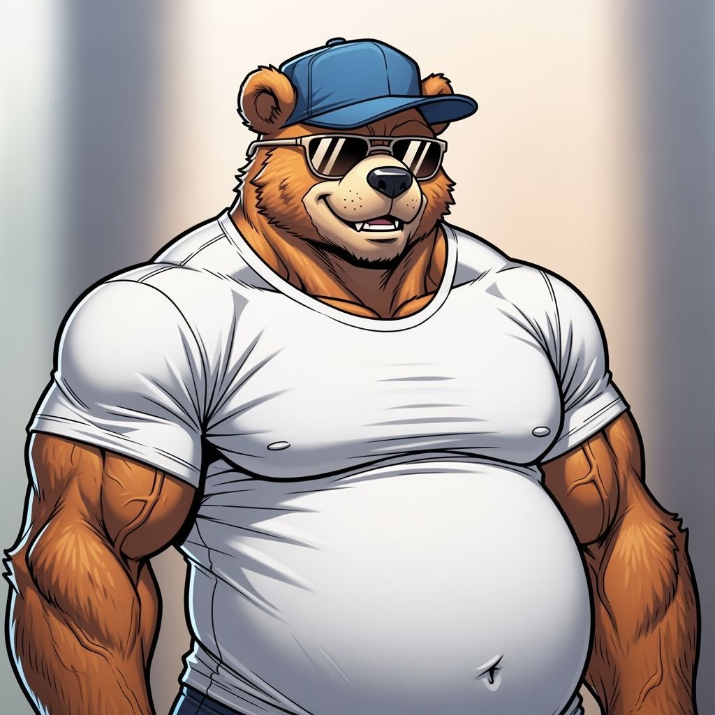 Muscular Cartoon Bear with Sunglasses in Animated Style