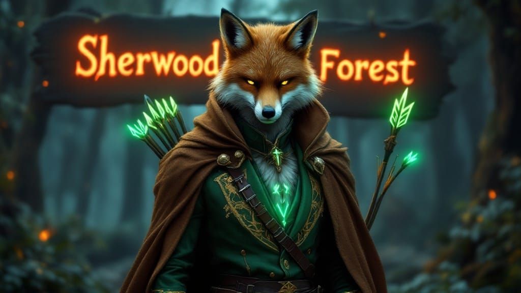 Dashing Fox in Elegant Green Suit Stands in Sherwood Forest