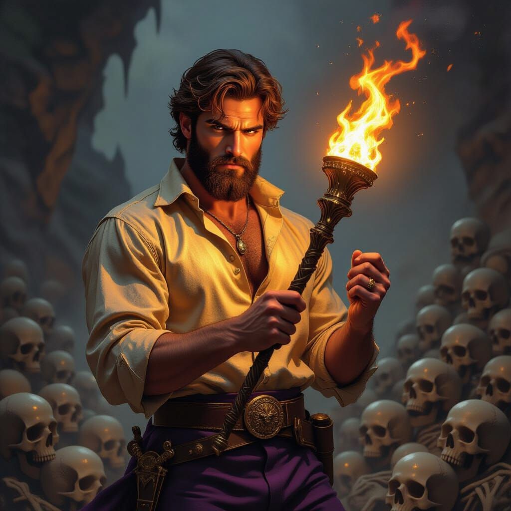 Torchbearer in Dark Fantasy Style with Skulls
