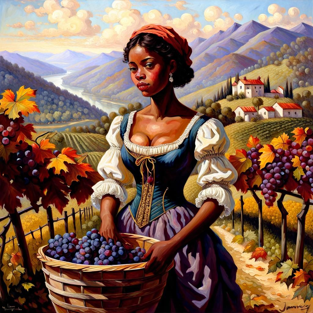 Grape Harvest Oil Painting in Gurney Style