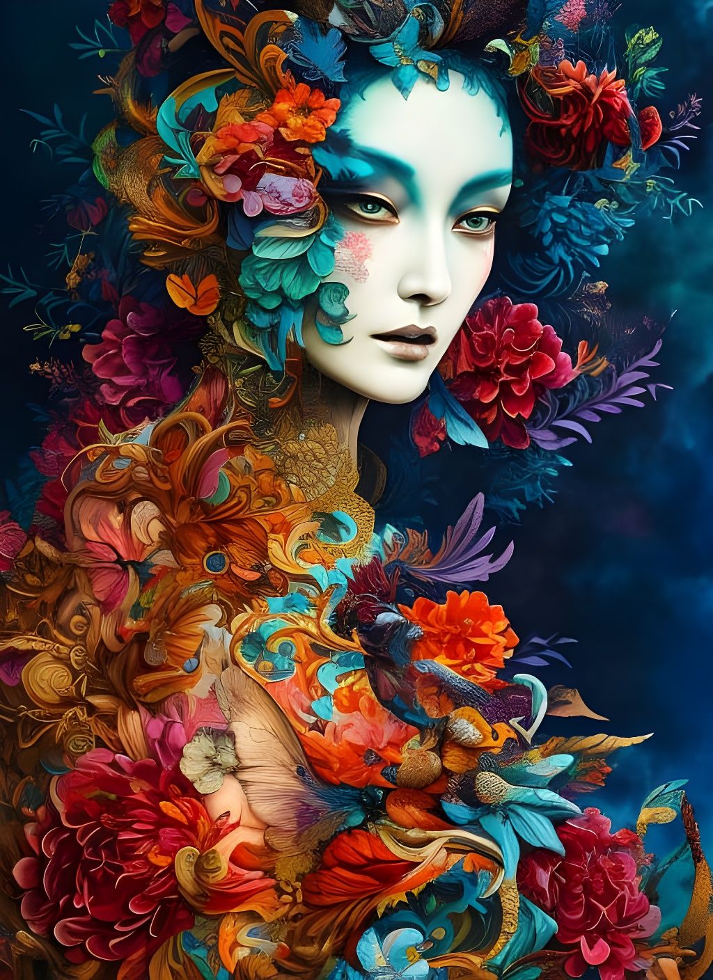 Exotic Nature Woman in Gouache Style