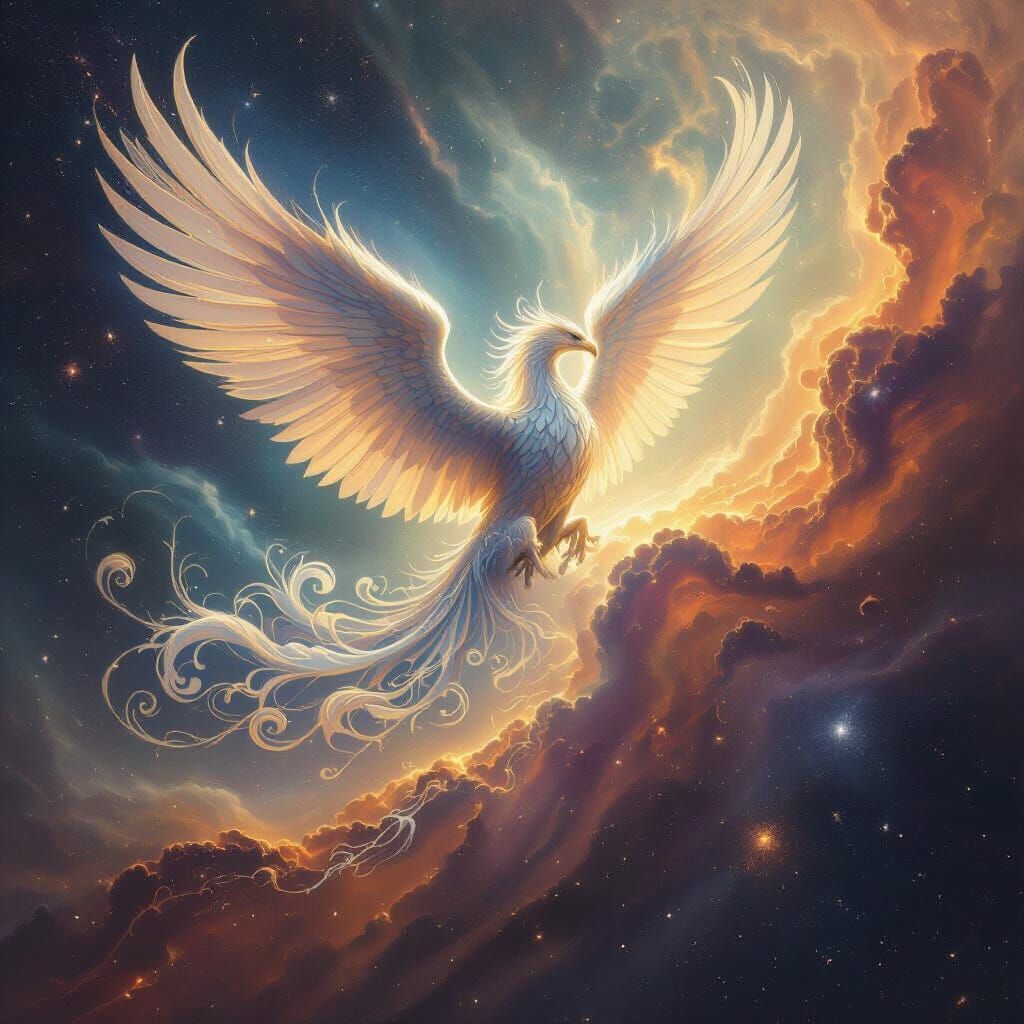 Majestic Griffin Nebula in Cosmic Art Nouveau Style