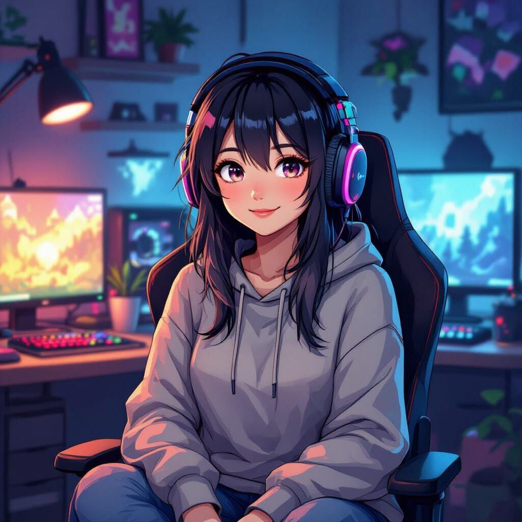 Aphmau in Gaming Room, Digital Illustration