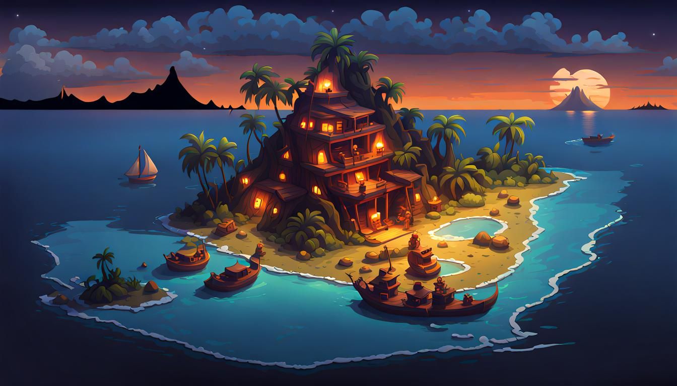 Volcanic Pirate Island Map in Monkey Island Style