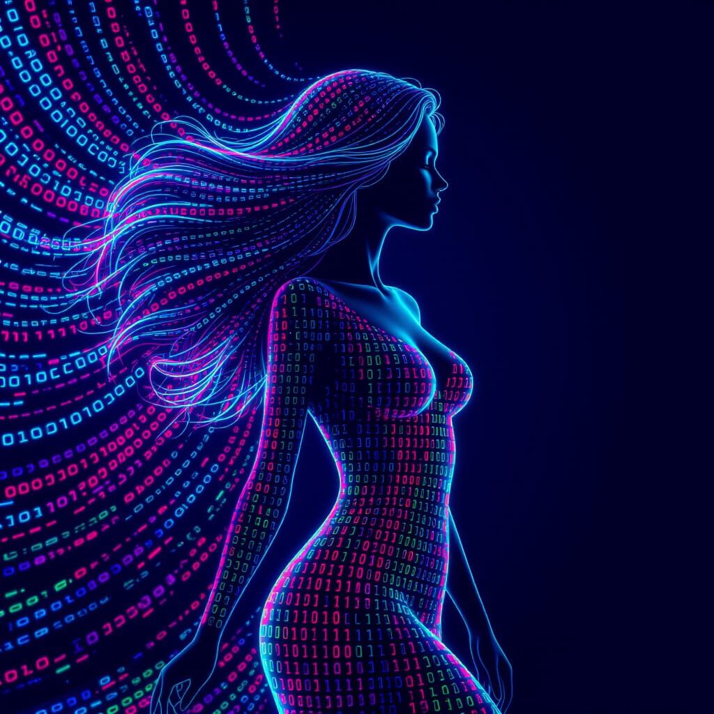A vibrant digital portrait illuminated by a cascade of color...